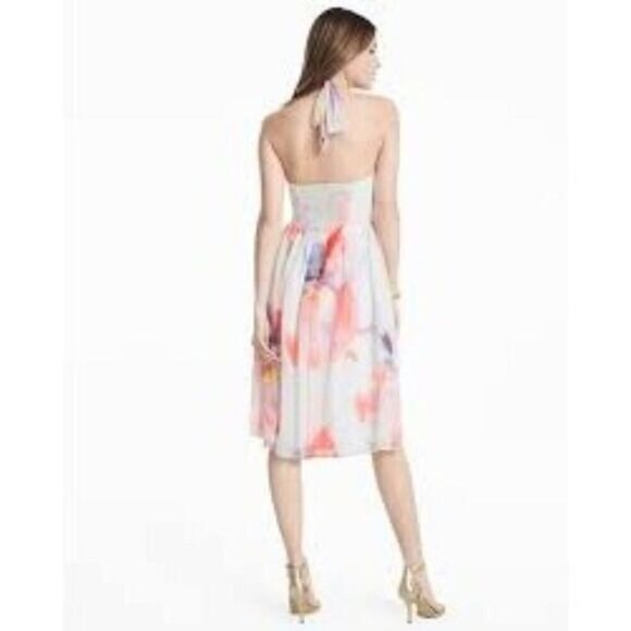White House Black Market Watercolor Print Halter Dress 12 14 - Picture 2 of 7